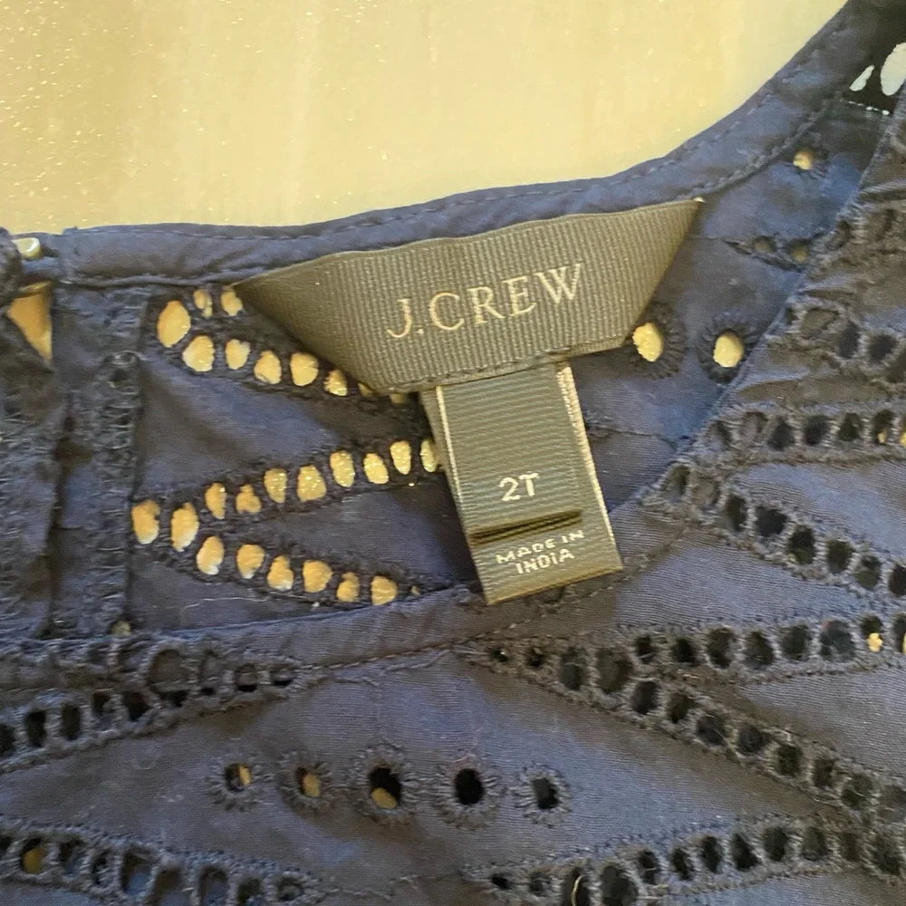 J. Crew Navy Blue Textured Eyelet Monochrome Sleeveless Preppy Top, 2 Tall
